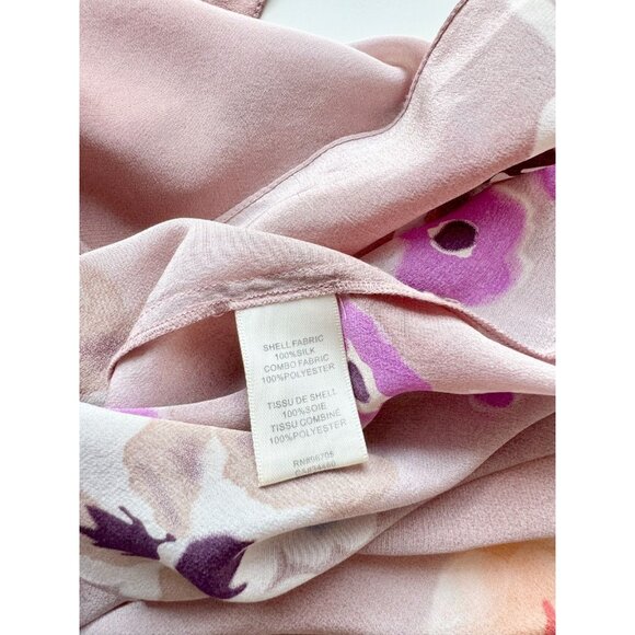 REBECCA TAYLOR Mauve Floral Print Silk Crepe V-Neck Blouse Top, Size 0 - Picture 10 of 11